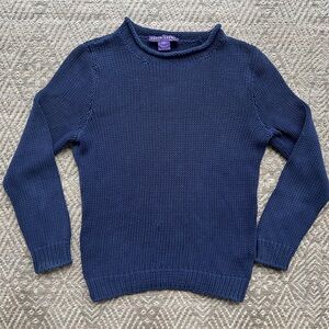 Ralph Lauren Purple Label Navy Blue 100% Cotton Rollneck Sweater Womens Luxury